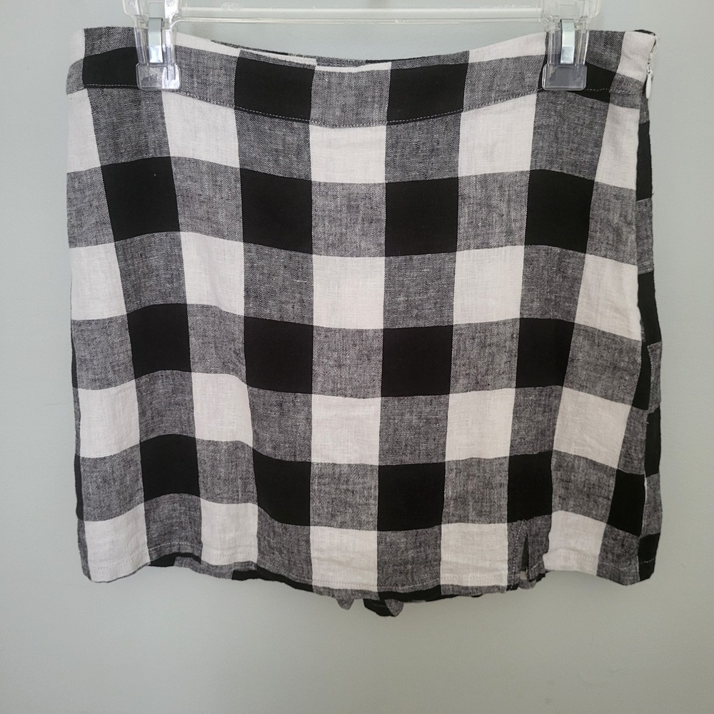 A New Day Women Size 8 Plaid‎ Black White Skort Linen Blend Side Zip